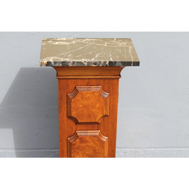 Mid Century Exotic Wood Marble Top Display Pedestal/ Cabinet For Sale - Image 4 of 10