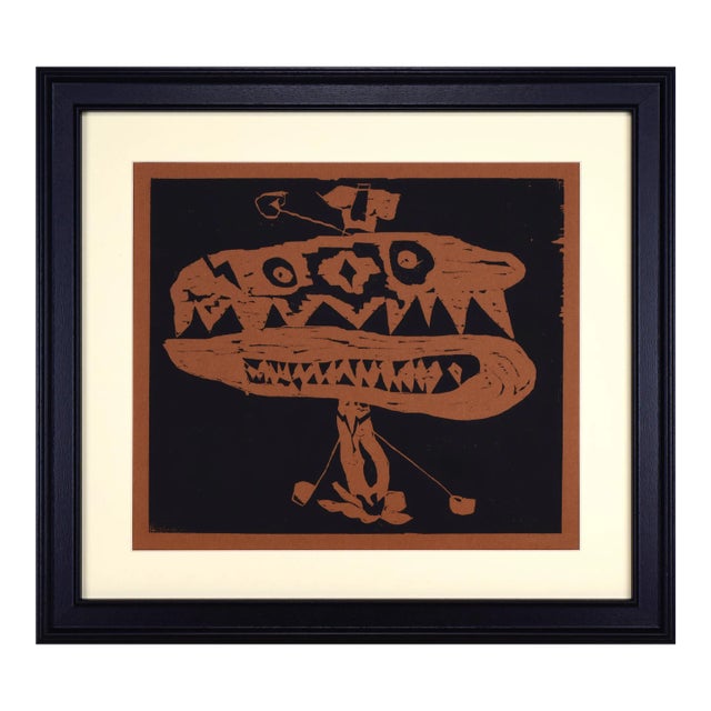 Vintage Mid Century Modernist Expressionist Abstract Wood Block Print by Noreen Haslinger For Sale