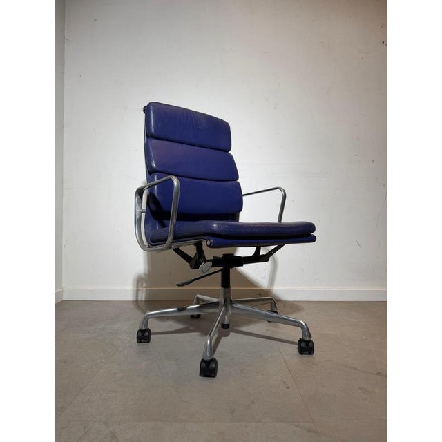 Original Vitra – Blue Leather – High Back Iconic Vitra EA 219 Soft Pad office chair designed by Charles & Ray Eames. This...