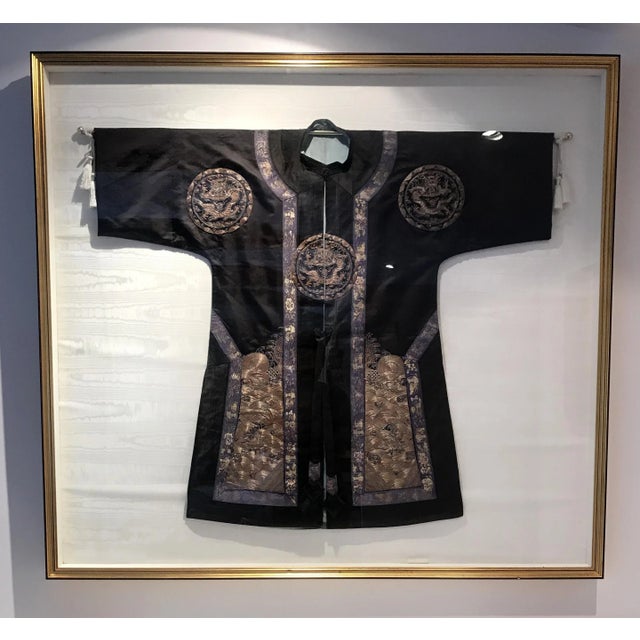 Antique Framed Chinese Silk Dragon Design Robe For Sale - Image 13 of 13