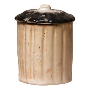 Vintage Studio Pottery Ceramic Fluted Jar With Black Ribbed Lid, Signed