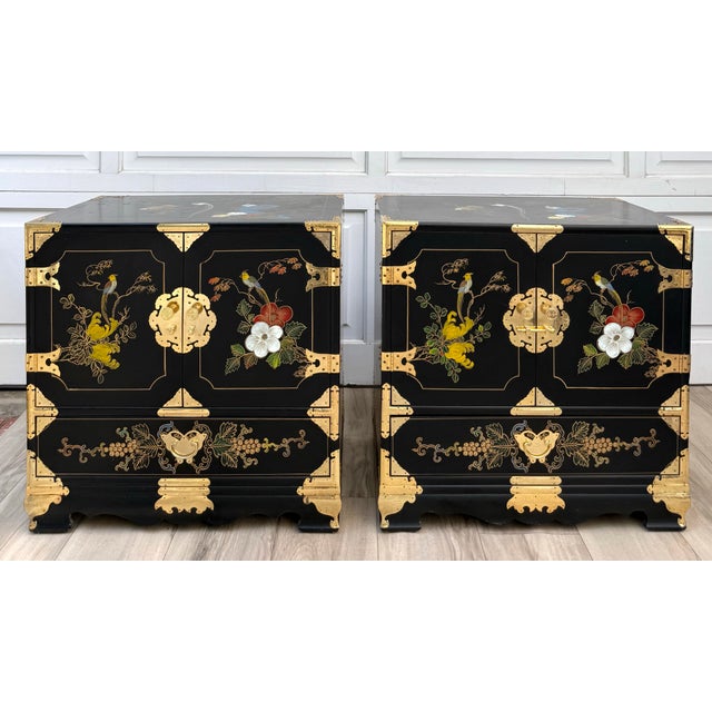 This stunning pair of 1970s Chinoiserie nightstands combines traditional Asian-inspired design with a fresh, colorful...