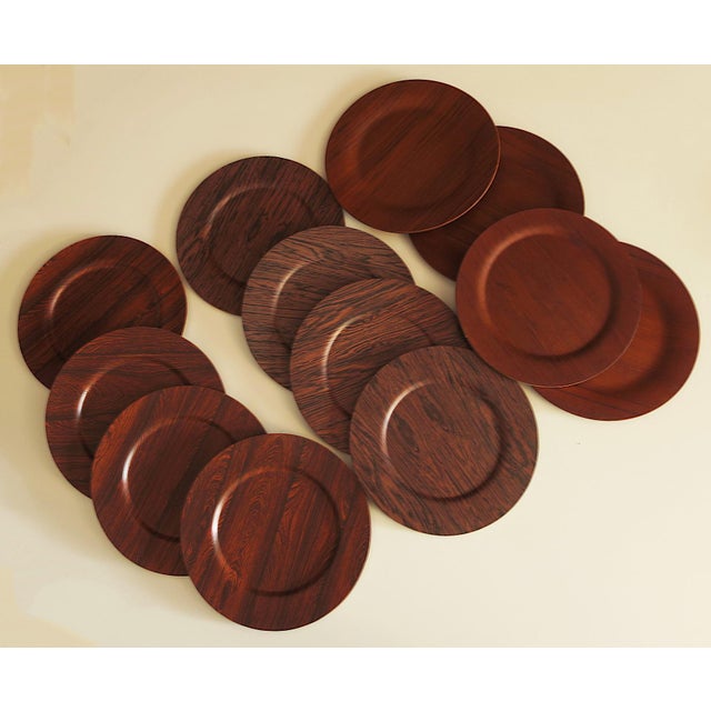 Vintage Danish Plywood Rosewood and Teak Plates from Morsbak, 1960s, Set of 12 For Sale - Image 11 of 11