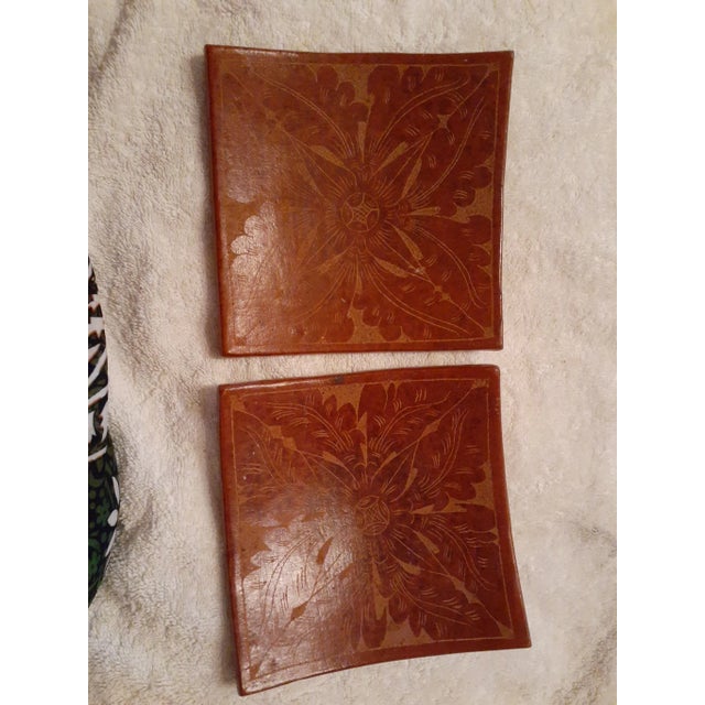 Brown 1990s Pair of Etched Terracotta Candle Holders Made in Indonesia For Sale - Image 8 of 8