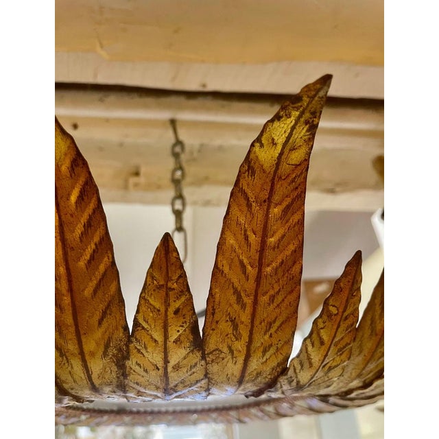 Large Spanish Sunburst Flush Mount in Gilt Metal with Support, 1950 For Sale - Image 9 of 12
