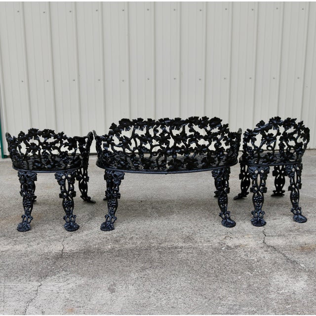 Victorian Vintage Mid-Century Victorian Revival Cast Iron Grapevine Garden Suite - 3 Pieces For Sale - Image 3 of 11