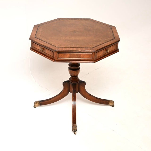 Antique Regency Leather Top Drum Table, 1930 For Sale - Image 10 of 10