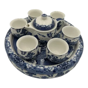 Vintage Chinese Blue and White Tea Serving Set, Tea Warmer, Cups and Teapot