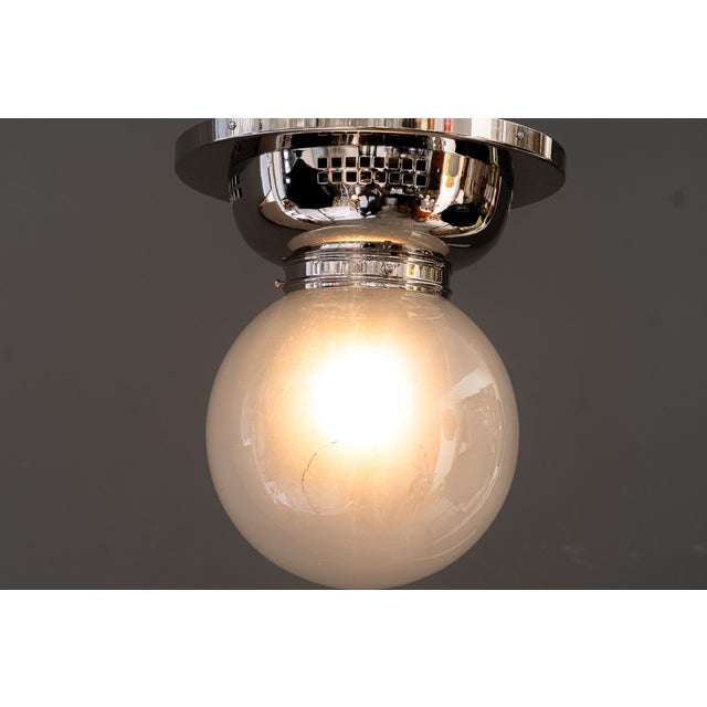Art Deco Nickel Ceiling Lamp with Frosted Glass Shade, Vienna, Austria, 1920s For Sale - Image 4 of 12