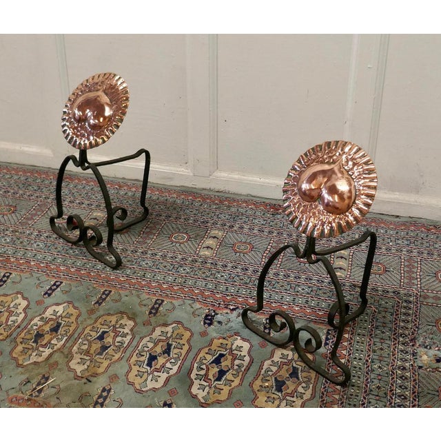 Arts & Crafts Copper and Iron Fire Dogs, 1880, Set of 2 For Sale - Image 6 of 8