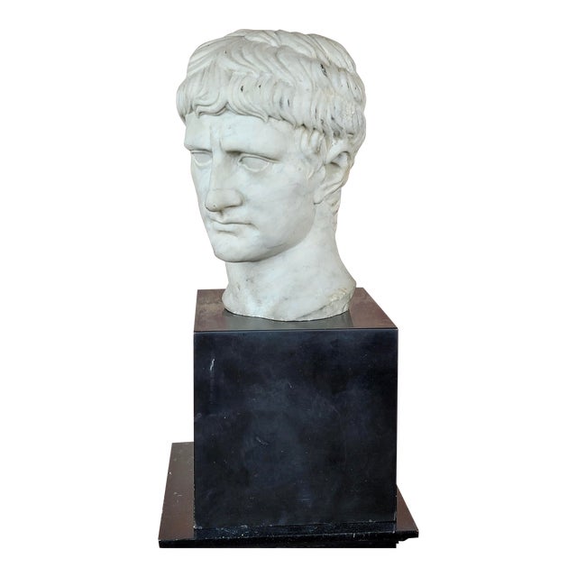 Antique Marble Head of a Roman Emperor With Stand For Sale