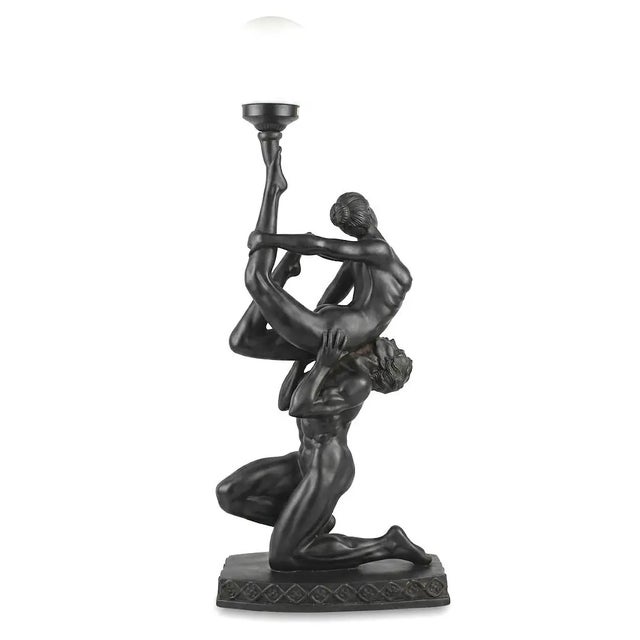 WELCOME AND THANK YOU FOR TAKING THE TIME TO LOOK!! A dramatic vintage figural table lamp featuring two intertwined...