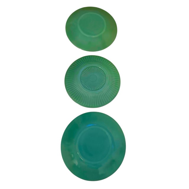 Anchor Hocking Vintage Fire King Jadeite Glass Saucer Plates - A Set of 3 For Sale - Image 4 of 11
