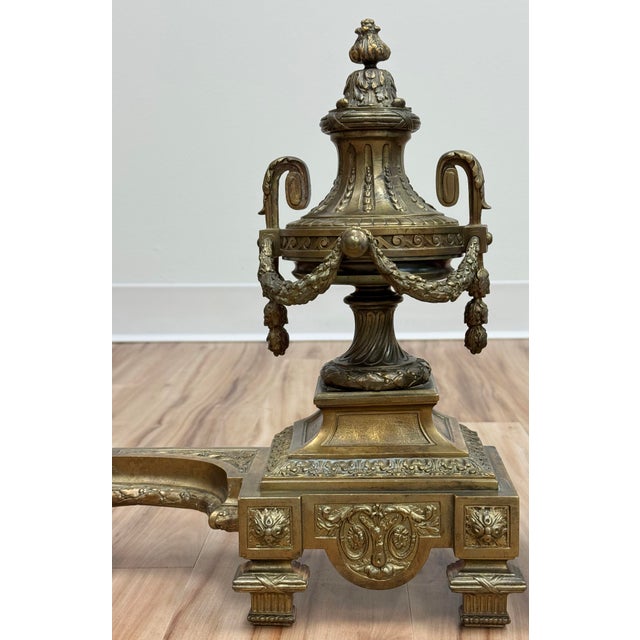 Vintage Gilt Bronze French Neo-Classical Urn Form Fireplace Chenets Andirons, Pair For Sale In Kansas City - Image 6 of 8