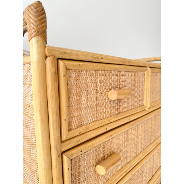Vintage Glass Top Wicker Five-Drawer Chest of Drawers in Angraves Style, 1970s For Sale - Image 6 of 17