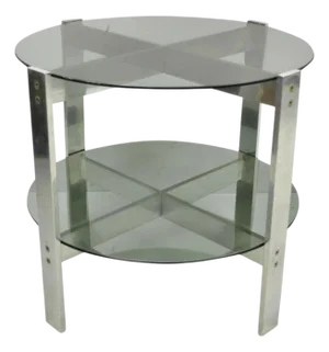 Late 20th Century Vintage Mid Century Modern Round Smoked Glass 2 Tier Aluminum Base Side Table