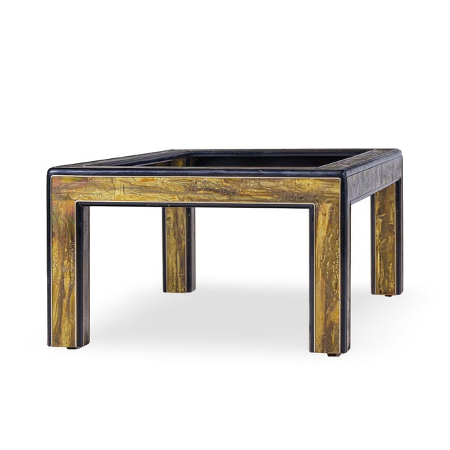 Mid 20th Century Bernhard Rohne Mid Century Acid Etched Brass and Glass Coffee Table For Sale - Image 5 of 10