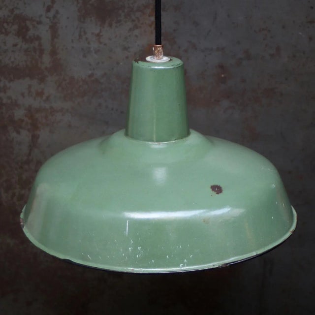 Industrial Vintage French Industrial Green Enamel Pendant Light For Sale - Image 3 of 5