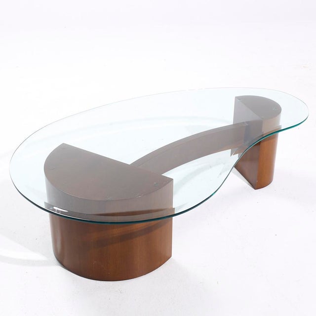 Vladimir Kagan Style Mid Century Walnut and Glass Biomorphic Coffee Table For Sale - Image 9 of 9