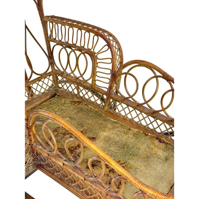 Wood Museum-Quality Late 19th-Century Victorian Wicker Baby Carriage With Original Parasol For Sale - Image 7 of 12