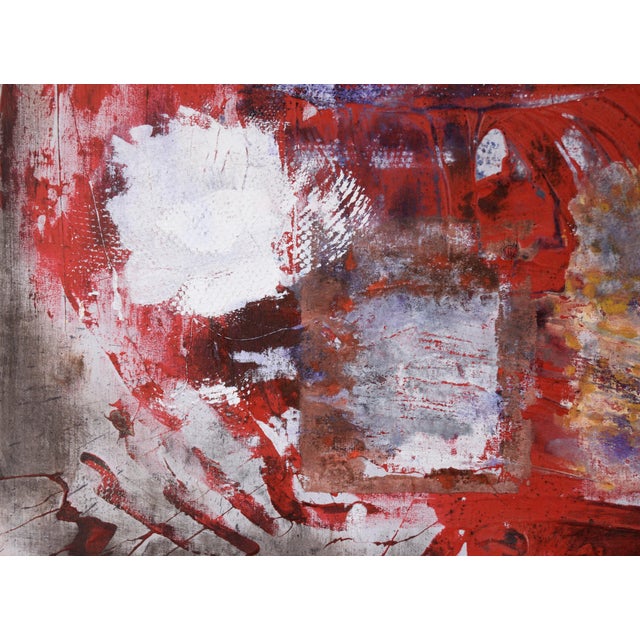 Red Splatters on Grey Field - Abstract Expressionist in Acrylic on Linen by D Whalen For Sale - Image 4 of 10