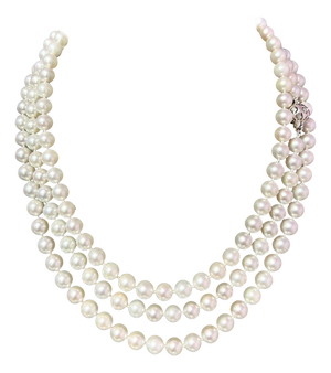 Natural Akoya Pearl Diamond Necklace 49" 18k White Gold 7 mm Certified
