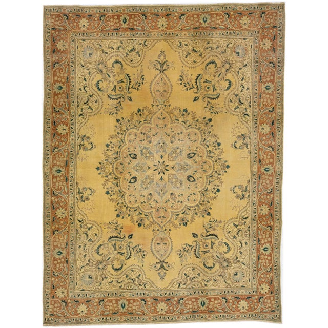 Textile 1960s Vintage Persian Tabriz Handmade All-Over Ivory Wool Rug 10 X 13 For Sale - Image 7 of 7