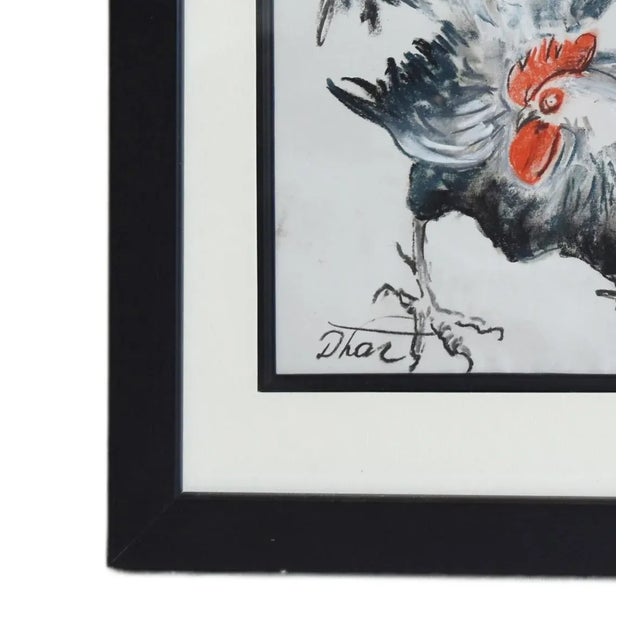 Rooster Hen Chicken Abstract Pastel Drawing Artwork Displayed in a Black Wood Frame Under Plexiglass For Sale - Image 4 of 9