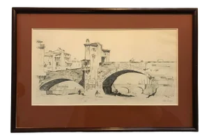 Late 19th Century Italian Pencil Hand Drawing Signed by Aldo Broggi, Framed