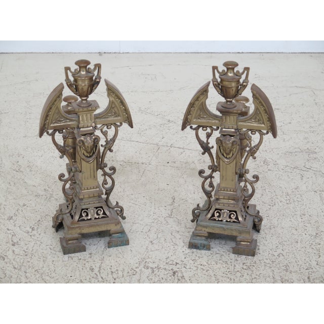 Antique French Brass Fireplace Andirons With Rams Head a Pair Chairish
