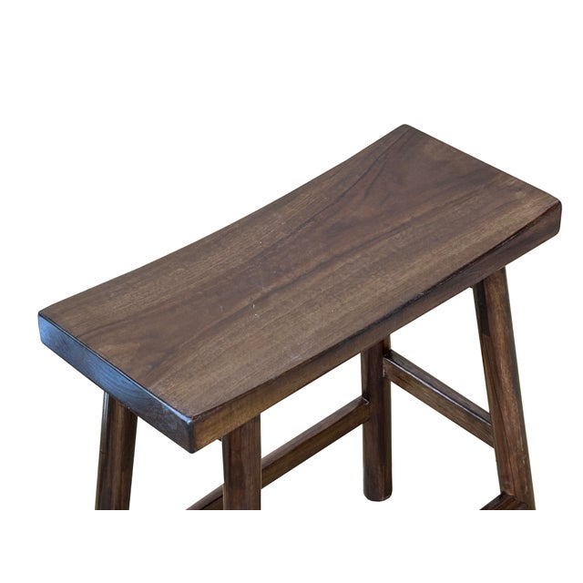 Wood Oriental Walnut Brown Rectangle Backless Slim Stool Bench Side Table For Sale - Image 7 of 7