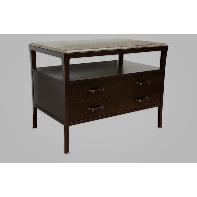 2000 - 2009 Pair of Bill Sofield for Baker Walnut Marble Top Nightstands For Sale - Image 5 of 6