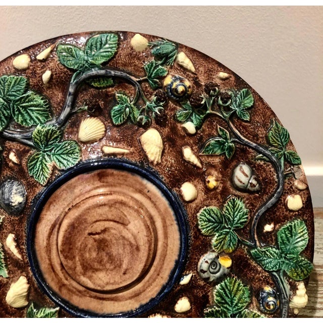 A late 19th century French Palissy plate with vines and sea shells. Made circa 1880 by Thomas Sergent.