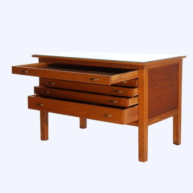 Antique Architectural Arts & Crafts Oak 5 Drawer Map Cabinet With Brass Hardware C1920 Measures - 40 5/8" x 60 1/8" x 36"
