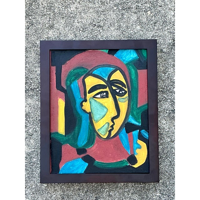 Wood Vintage Original Abstract Figurative Oil on Canvas For Sale - Image 7 of 12