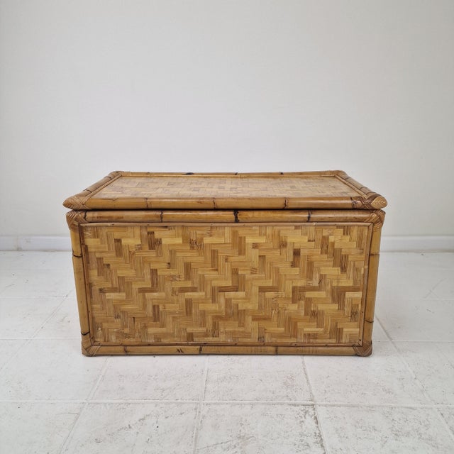 Mid-Century Modern Mid-Century Modern Italian Woven Rattan and Bamboo Blanket Chest, 1970s For Sale - Image 3 of 18