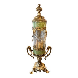 1960s Mid-Century Modern Brass and Art Glass Table Lamp For Sale
