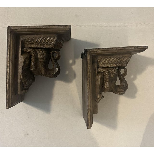 Boho Chic Carved Wood Elephant Head Floating Wall Shelves - A Pair For Sale - Image 3 of 8