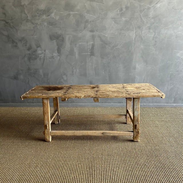 Vintage Reclaimed Natural Elm Wood Coffee Table For Sale - Image 4 of 8