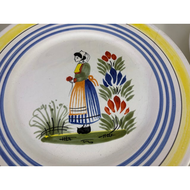 French Country 1960s Dinner Plates by Henriot Quimper Set of 7 For Sale - Image 3 of 7
