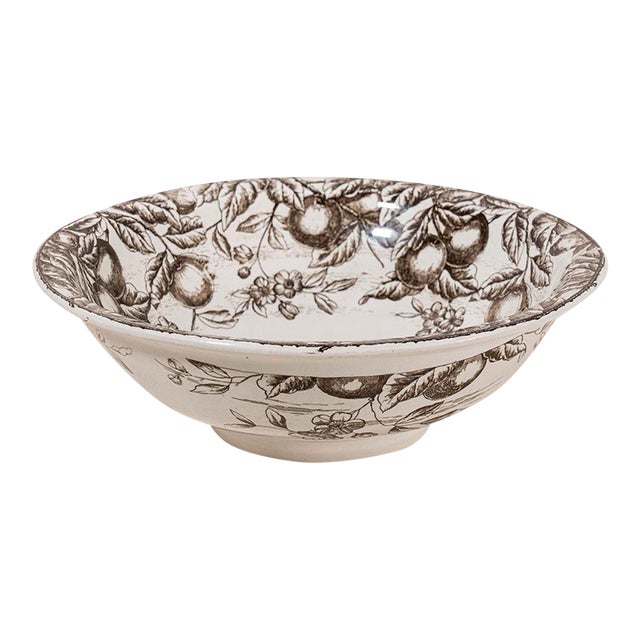 Large Vintage Brown Transferware Bowl For Sale