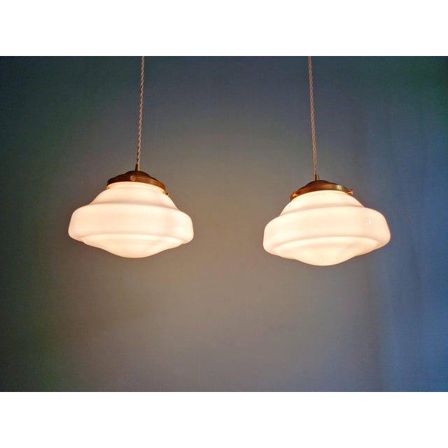 Art Deco Pendant Lights in White Opaline Glass, 1930s, Set of 2 For Sale - Image 4 of 10