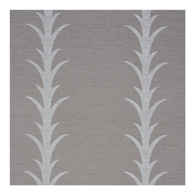 Sample - Schumacher X Celerie Kemble Acanthus Stripe Vinyl Wallpaper in Grey For Sale