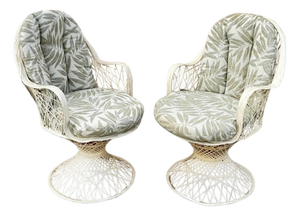 Vintage Russell Woodard Mid Century Spun Fiberglass Pedestal Base Arm Chair Pair