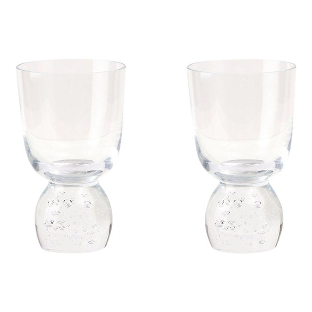 Clear Hand-Blown Bubble Glass Tumbler, Set of 2 For Sale