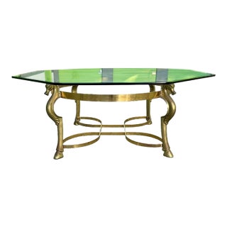 Maison Jansen Attributed Vintage Brass Horse Head Octagonal Coffee Table, Made in Italy For Sale