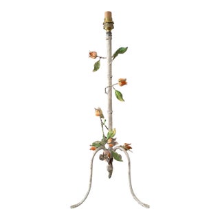 Vintage Italian Tole Lamp With Peach Roses For Sale