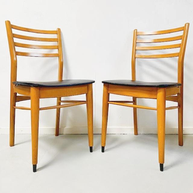 Wood Set of Vintage Danish Dining Chairs in Black Skai For Sale - Image 7 of 18