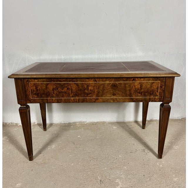 French Louis XVI Style Walnut Writing Desk with Leather Top, 1920 For Sale - Image 3 of 10