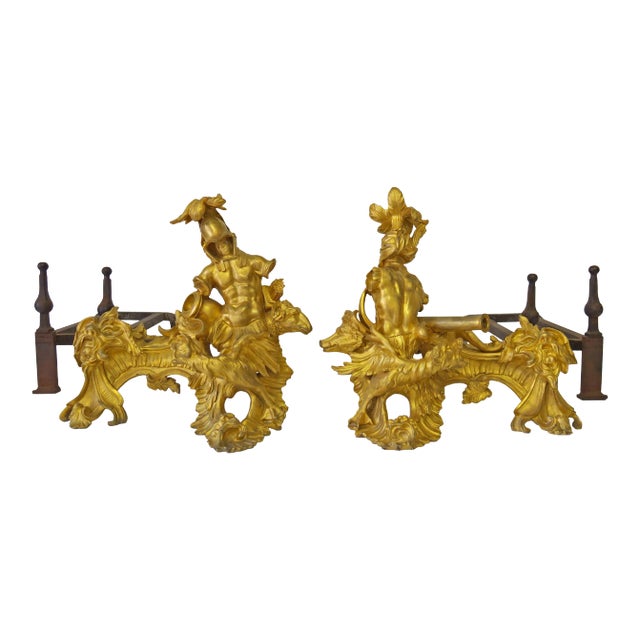 Antique French Louis XV Ormolu Chenets- a Pair For Sale